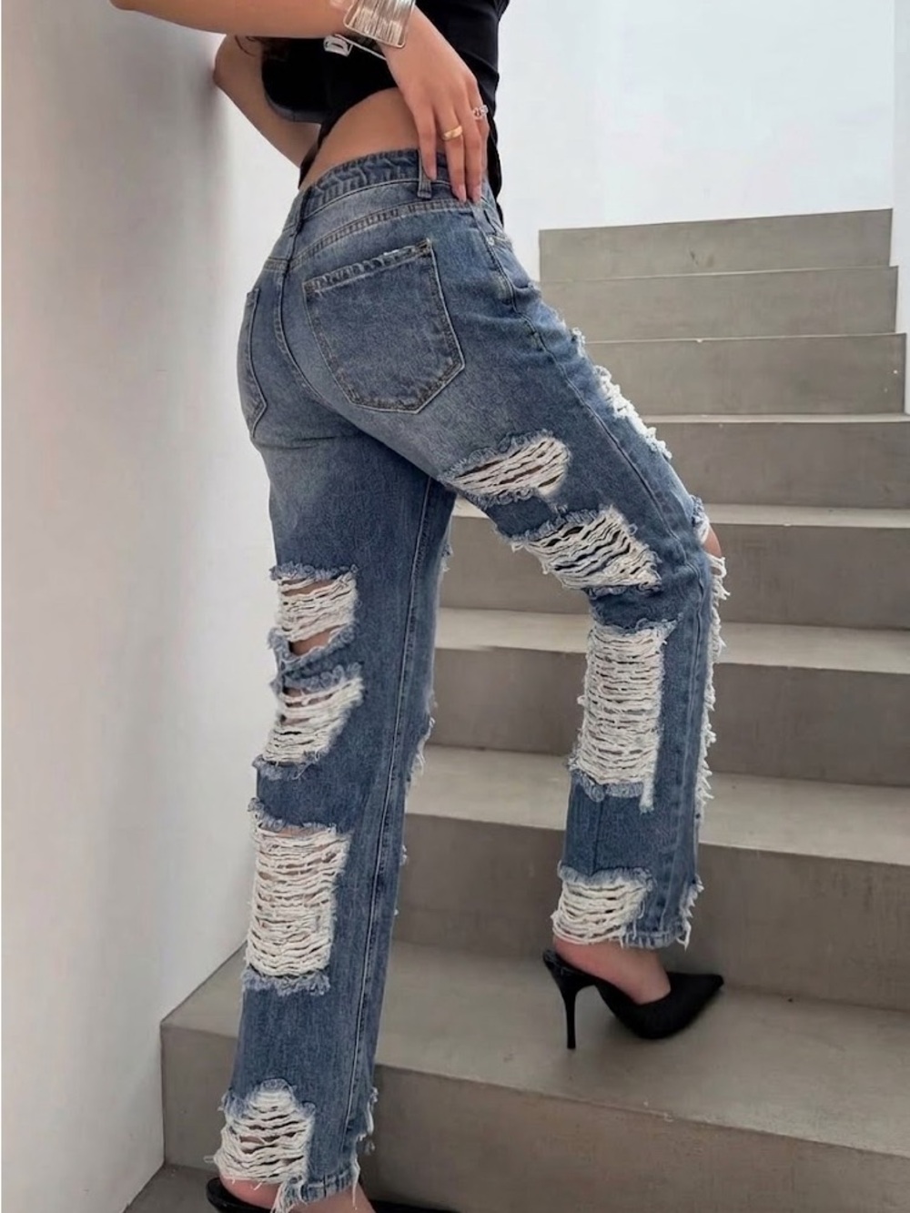 NWT Distressed Ripped Jeans - Front and Back